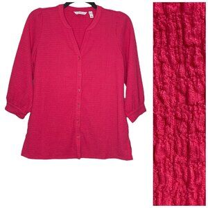 Isaac Mizrahi Live Blouse Size Small V-Neck 3/4 Sleeves Textured Knit Loose Fit